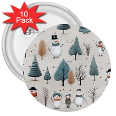 Snowman Snow Christmas 3  Buttons (10 Pack) 