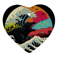 Retro Wave Kaiju Godzilla Japanese Pop Art Style Heart Ornament (two Sides) by Modalart