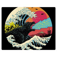 Retro Wave Kaiju Godzilla Japanese Pop Art Style Two Sides Premium Plush Fleece Blanket (medium) by Modalart