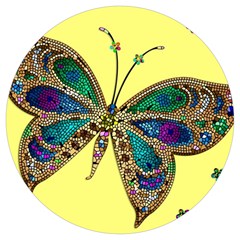 Butterfly Mosaic Yellow Colorful Round Trivet by Amaryn4rt