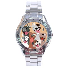 Dogs Pet Background Pack Terrier Stainless Steel Analogue Watch