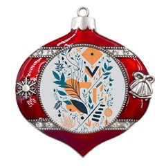 Flower Design Nature Metal Snowflake And Bell Red Ornament