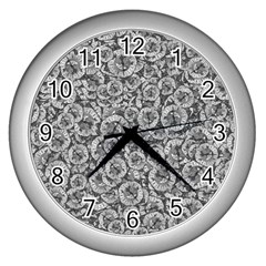 Vintage Clock Motif Pattern Wall Clock (Silver)