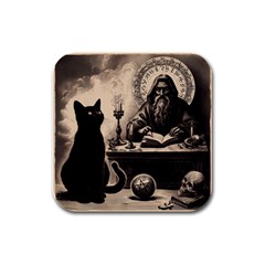 Magician And Black Cat Rubber Square Coaster (4 Pack) by Malvagia