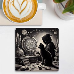 Magician And Black Cat Uv Print Square Tile Coaster  by Malvagia