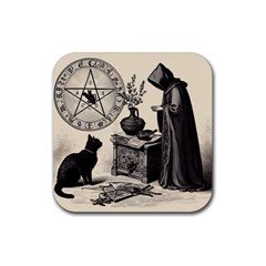 Magician And Black Cat Rubber Coaster (square) by Malvagia