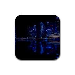 Illuminated Cityscape Against Blue Sky At Night Rubber Coaster (square) by Modalart