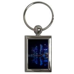 Illuminated Cityscape Against Blue Sky At Night Key Chain (rectangle) by Modalart