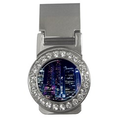 Black Building Lighted Under Clear Sky Money Clips (cz)  by Modalart