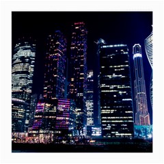 Black Building Lighted Under Clear Sky Medium Glasses Cloth by Modalart