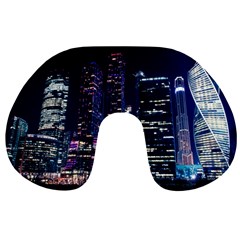 Black Building Lighted Under Clear Sky Travel Neck Pillow by Modalart