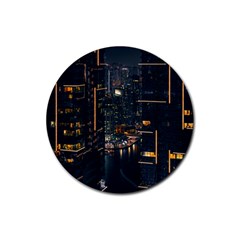 Photo Of Buildings During Nighttime Rubber Round Coaster (4 Pack) by Modalart