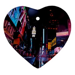 Roadway Surrounded Building During Nighttime Ornament (Heart)