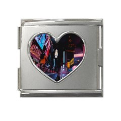 Roadway Surrounded Building During Nighttime Mega Link Heart Italian Charm (18mm) by Modalart