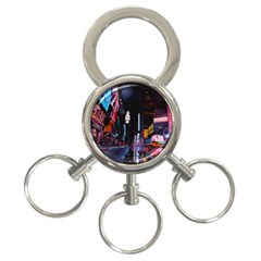 Roadway Surrounded Building During Nighttime 3-Ring Key Chain