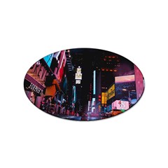 Roadway Surrounded Building During Nighttime Sticker Oval (100 pack)