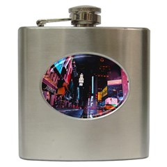 Roadway Surrounded Building During Nighttime Hip Flask (6 oz)