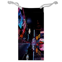 Roadway Surrounded Building During Nighttime Jewelry Bag