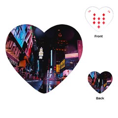 Roadway Surrounded Building During Nighttime Playing Cards Single Design (Heart)