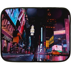 Roadway Surrounded Building During Nighttime Fleece Blanket (Mini)