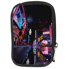 Roadway Surrounded Building During Nighttime Compact Camera Leather Case