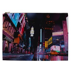 Roadway Surrounded Building During Nighttime Cosmetic Bag (XXL)