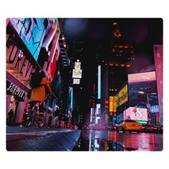 Roadway Surrounded Building During Nighttime Two Sides Premium Plush Fleece Blanket (Small)