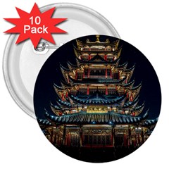 Blue Yellow And Green Lighted Pagoda Tower 3  Buttons (10 Pack)  by Modalart