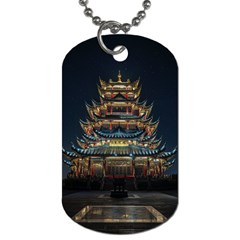 Blue Yellow And Green Lighted Pagoda Tower Dog Tag (two Sides) by Modalart