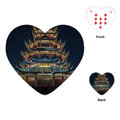 Blue Yellow And Green Lighted Pagoda Tower Playing Cards Single Design (heart) by Modalart