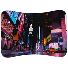 Roadway Surrounded Building During Nighttime Velour Seat Head Rest Cushion