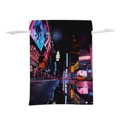 Roadway Surrounded Building During Nighttime Lightweight Drawstring Pouch (L)