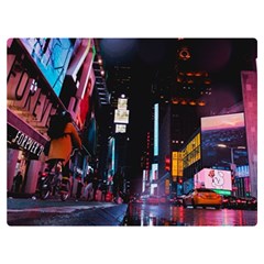 Roadway Surrounded Building During Nighttime Premium Plush Fleece Blanket (Extra Small)