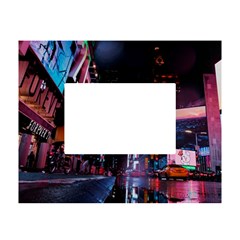 Roadway Surrounded Building During Nighttime White Tabletop Photo Frame 4 x6 