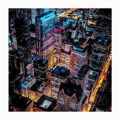 Aerial Photo Of Cityscape At Night Medium Glasses Cloth by Modalart