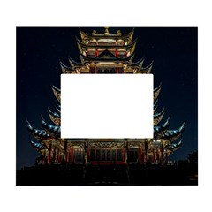 Blue Yellow And Green Lighted Pagoda Tower White Wall Photo Frame 5  X 7  by Modalart