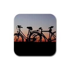 Bicycles Wheel Sunset Love Romance Rubber Square Coaster (4 Pack) by Amaryn4rt