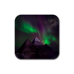 Fantasy Pyramid Mystic Space Aurora Rubber Square Coaster (4 Pack) by Grandong