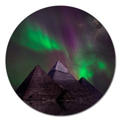 Fantasy Pyramid Mystic Space Aurora Magnet 5  (round) by Grandong