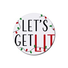 Let s Get Lit Christmas Jingle Bells Santa Claus Rubber Round Coaster (4 Pack) by Ndabl3x