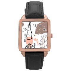 Abstract Art Design Pattern Rose Gold Leather Watch 