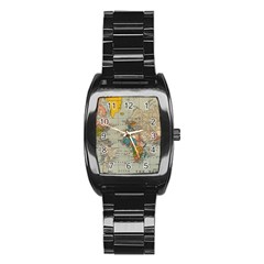 Vintage World Map Stainless Steel Barrel Watch by Ndabl3x