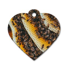 Yellow And Black Bees On Brown And Black Dog Tag Heart (two Sides) by Ndabl3x