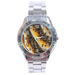 Yellow And Black Bees On Brown And Black Stainless Steel Analogue Watch by Ndabl3x