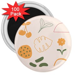 Cherries Flower Leaves Floral 3  Magnets (100 pack)