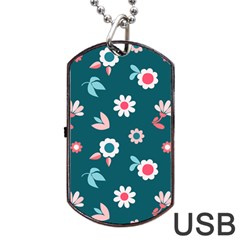 Cute Flowers Seamless Model Spring Dog Tag Usb Flash (two Sides) by Grandong