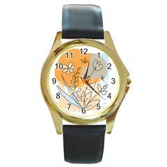 Doodle Flower Floral Abstract Round Gold Metal Watch by Grandong