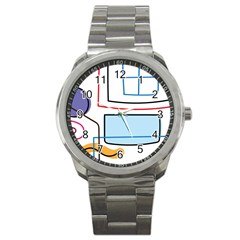 Sketch Line Art Doodles Design Sport Metal Watch by Grandong