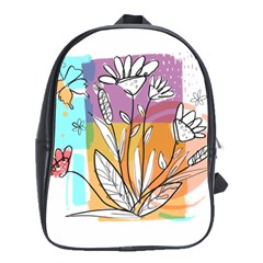 Flower Leaves Foliage Grass Doodle School Bag (large) by Grandong