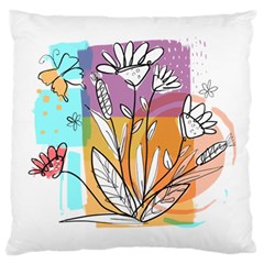Flower Leaves Foliage Grass Doodle Large Premium Plush Fleece Cushion Case (one Side) by Grandong